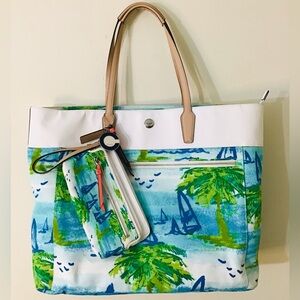Coach Sailboat Tote Travel Bag and Wristlet NWOT
